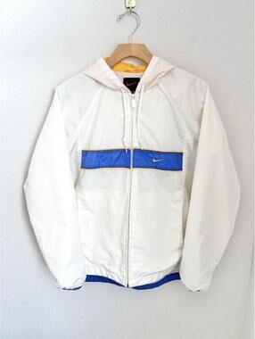 Vintage 90s Nike Sz M (8-10) Jacket Blue Yellow Windbreaker Black Tag Swoosh